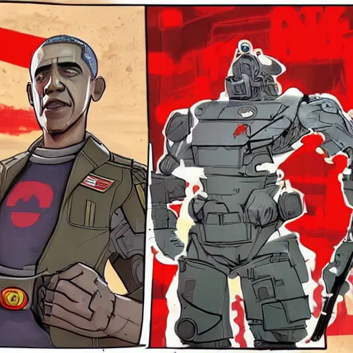 Image similar to obama soviet propaganda, borderlands 3 concept art, cell shaded, insert really interesting artist styles here