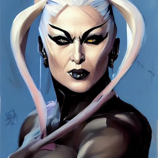 Image similar to greg manchess portrait painting of sindel from mortal kombat as overwatch character, medium shot, asymmetrical, profile picture, organic painting, sunny day, matte painting, bold shapes, hard edges, street art, trending on artstation, by huang guangjian and gil elvgren and frank frazetta