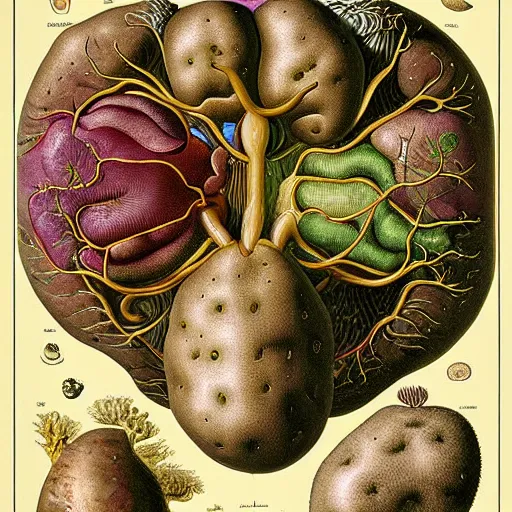 Prompt: potato anatomy by ernst haeckel, masterpiece, vivid, very detailed