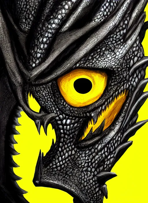 Image similar to closeup portrait of black dragon head with yellow eyes, ultra realistic, fantasy, magic, dnd,