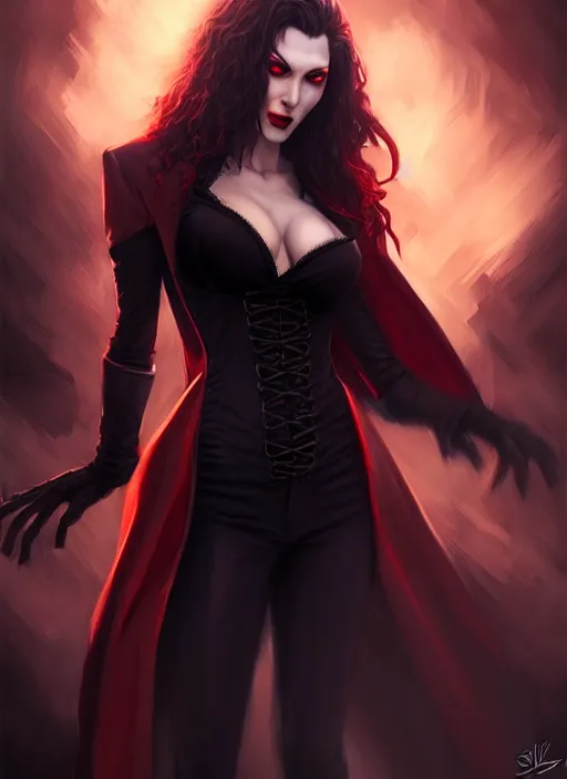 Image similar to vampire in the style of stefan kostic, realistic, full body shot, wide angle, sharp focus, 8 k high definition, insanely detailed, intricate, elegant, art by stanley lau and artgerm, floating embers