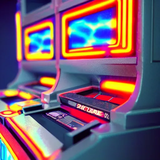 Image similar to 1990s arcade machine, octane render, unreal engine, digital art, Artstation, Trending on Artstation, cgsociety, Pinterest, 8k , close up to the screen, godrays, volumetric, reflections, cinematic, epic, accurate, coherent,