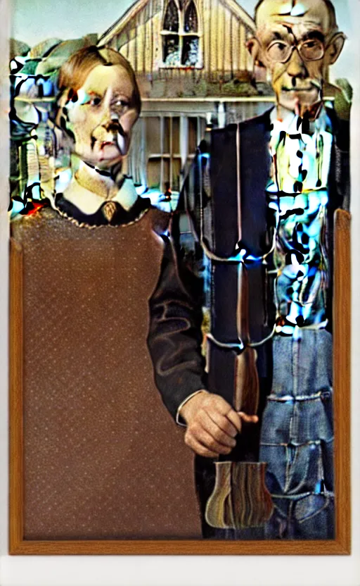 Image similar to American gothic in the style of Leonardo da Vinci, renaissance art, high resolution scan