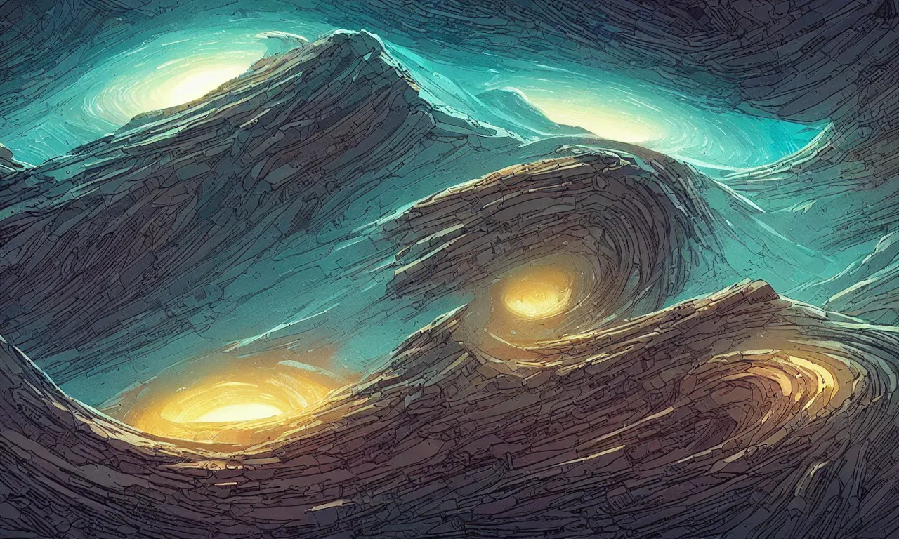 Prompt: concept art of an epic spiral galaxy in style of dan mumford and laurie greasley and james gilleard, very detailed, clean lines, atmospheric, masterpiece