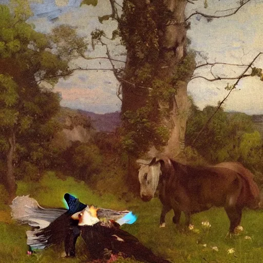 Image similar to Batman in a pastoral setting, painted by Jean-Joseph Benjamin-Constant, oil on canvas