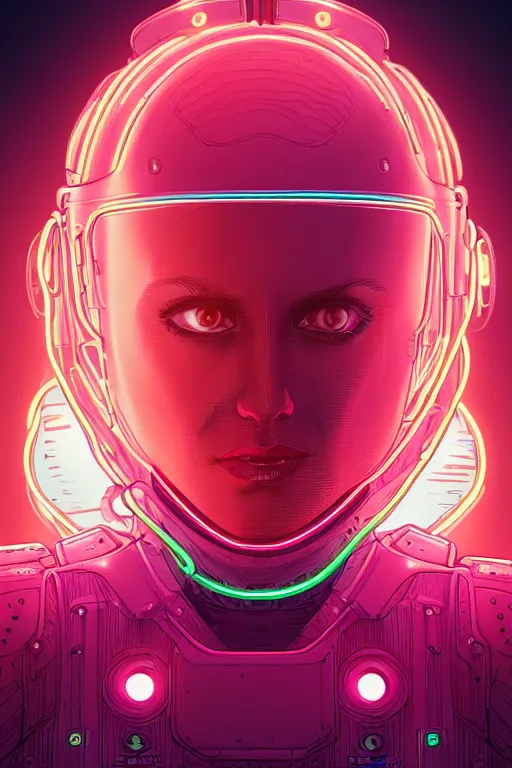 Prompt: portrait of a cyborg girl with a ribbed biomechanic armor and neon light, illustrated by Laurie Greasley and Michael Whelan , digital painting, highly detailed, trending on artstation