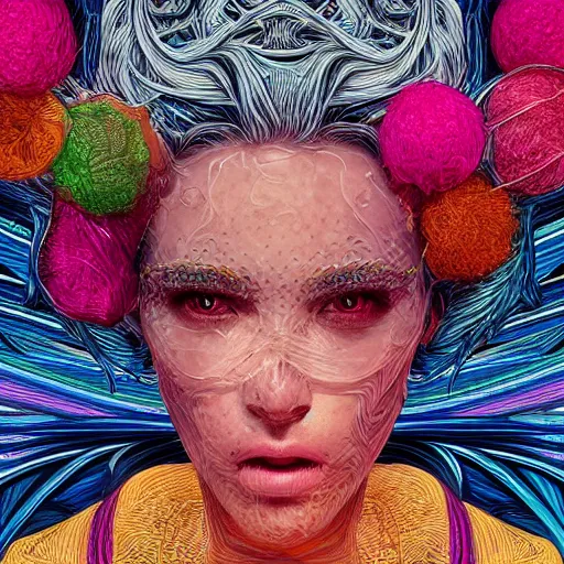 Image similar to the portrait of an unbelievably beautiful woman partially made of onion rings, an ultrafine detailed illustration by james jean, final fantasy, intricate linework, bright colors, behance contest winner, vanitas, angular, altermodern, unreal engine 5 highly rendered, global illumination, radiant light, detailed and intricate environment