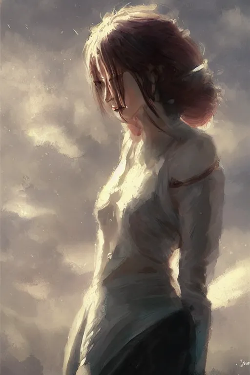 Prompt: sci - fi fantasy, woman, portrait, illustration, rim light, top light, perfectly shaded, spring time, slight overcast lighting, soft painting, art by krenz cushart