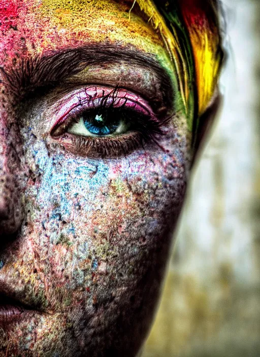 Prompt: a very detailed photograph of a face, depth of field, colorful