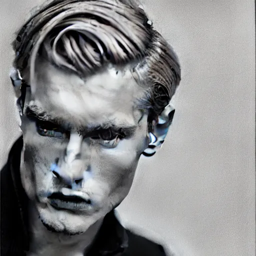 Prompt: A pencil drawing portrait of a blond young Irish man with high cheekbones. Good bone structure. Dressed in 1940s style. Highly detailed, fine Art, high detail, great lighting, 8k resolution, masterpiece, concept art, illustration, clear eyes, painting oil on canvas, octane render, HDR, trending on artstation, 4k, 8k, HD