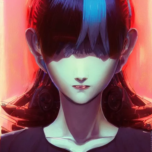 Prompt: A beautiful cyborg woman with big and cute eyes || VERY VERY ANIME, fine-face, realistic shaded perfect face, fine details. Anime. realistic shaded lighting poster by Ilya Kuvshinov katsuhiro otomo ghost-in-the-shell, magali villeneuve, artgerm, Jeremy Lipkin and Michael Garmash, Rob Rey and Kentarõ Miura, trending on art station