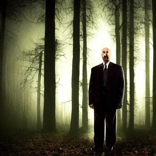 Prompt: dr. phil nighttime dr. phil in forest, spooky, dark, gloomy horror