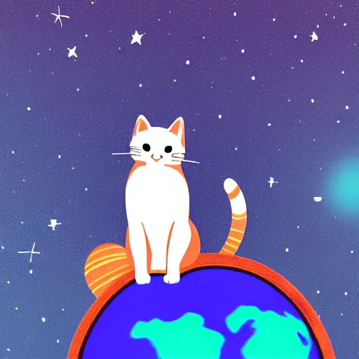 Image similar to a cat sitting on planet earth, space in background, astronaut, illustration, digital art, trending on artstation