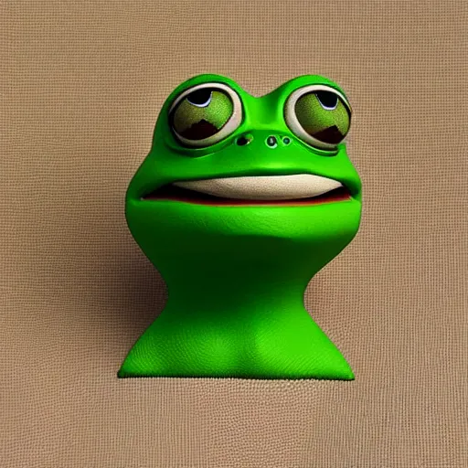 Image similar to clay head of pepe the frog, 3d sculpture, textured, fine detail, lifelike, photo, high resolution