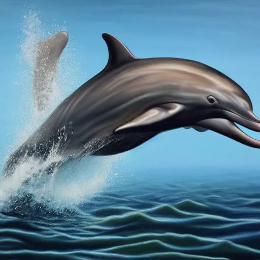 Prompt: a hyperrealistic painting of a bottlenose dolphin