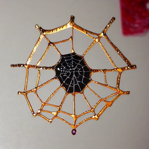 Image similar to A spiderweb made of gold and gems