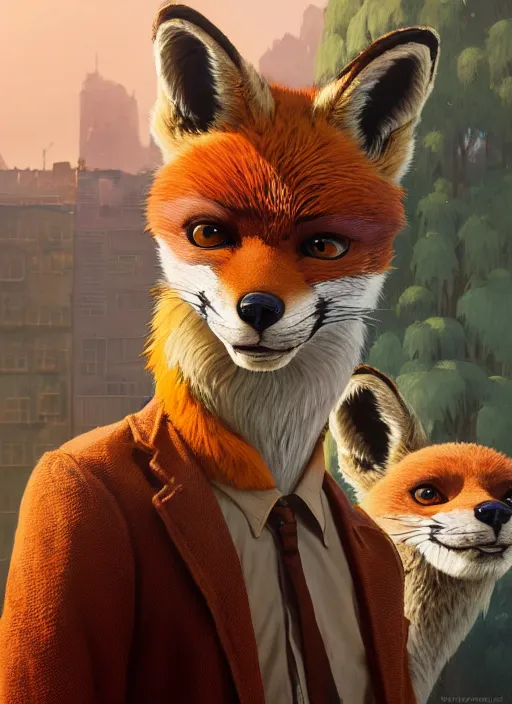 Image similar to highly detailed portrait fantastic mr fox in gta v, stephen bliss, unreal engine, fantasy art by greg rutkowski, loish, rhads, ferdinand knab, makoto shinkai and lois van baarle, ilya kuvshinov, rossdraws, tom bagshaw, global illumination, radiant light, detailed and intricate environment