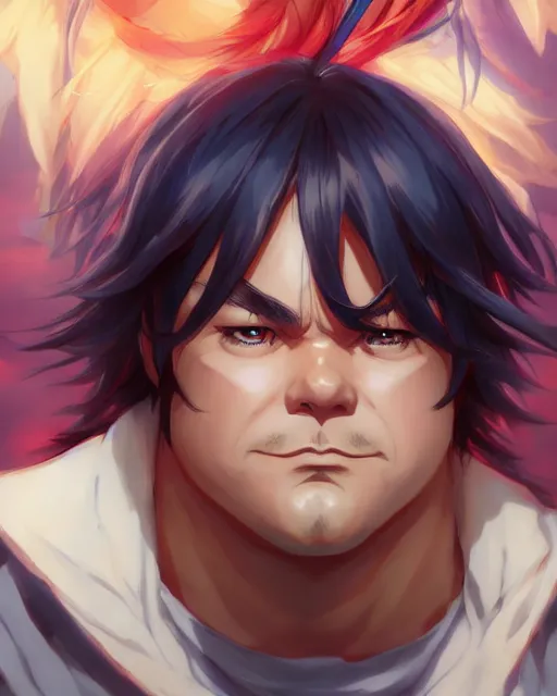 Prompt: anime portrait of Jack Black as an anime man by Stanley Artgerm Lau, WLOP, Rossdraws, James Jean, Andrei Riabovitchev, Marc Simonetti, and Sakimichan, trending on artstation