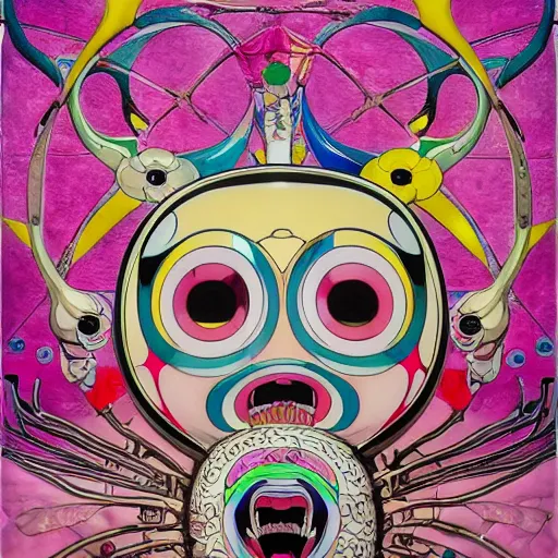 Prompt: pink scream by takashi murakami and h.r. giger, full body, oil on canvas, intricately detailed artwork, full 8k high quality resolution, recently just found unknown masterpiece