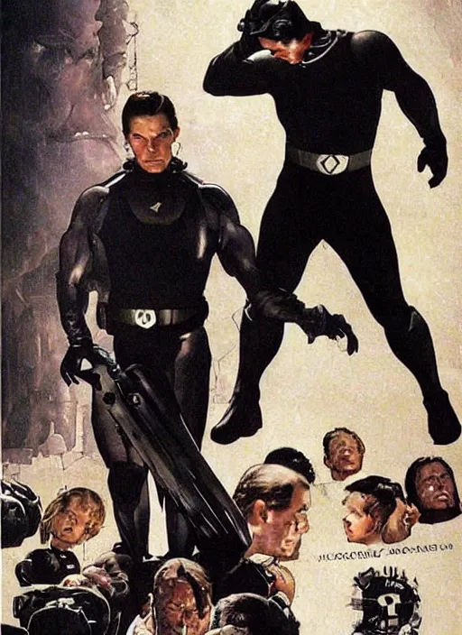 Image similar to christian bale as john preston vs father in 2002 movie equilibrium, by norman rockwell and jason fabok and tom lovell and frank schoonover and dean cornwell and jack kirby