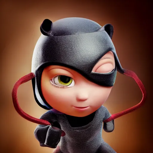 Image similar to cute ninja, portrait, pixar style, cinematic lighting, award winning creature portrait photography