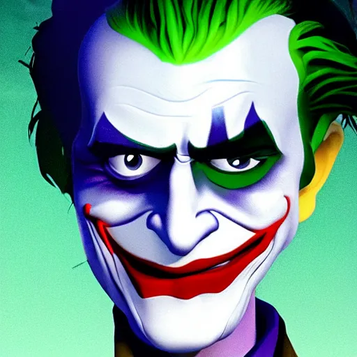 Image similar to The joker in a Pixar animated movie 4K quality