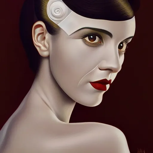 Image similar to art deco skin tone portrait, an ultrafine detailed painting by rafal olbinski, thomas cole, behance contest winner, pop surrealism, detailed painting, very detailed, minimalist, skeuomorphic, airbrush art