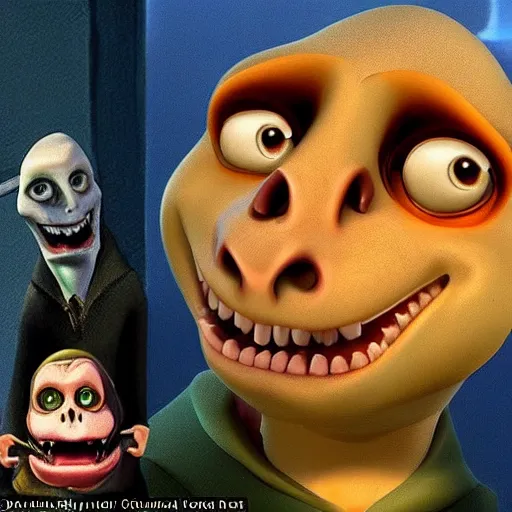 Image similar to mort of madagascar fame in the image of voldemort