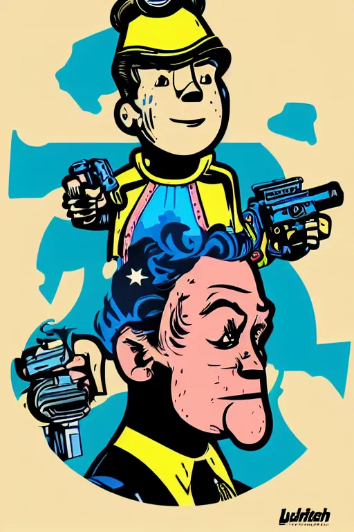 Image similar to fallout 7 6 retro futurist illustration art by butcher billy, sticker, colorful, illustration, highly detailed, simple, smooth and clean vector curves, no jagged lines, vector art, smooth andy warhol style