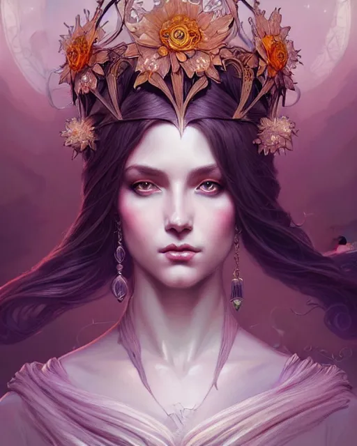 Image similar to beautiful ethereal queen portrait, art nouveau, fantasy, intricate flower designs, elegant, highly detailed, digital painting, artstation, concept art, matte, sharp focus, illustration, art by Artgerm and Greg Rutkowski and WLOP