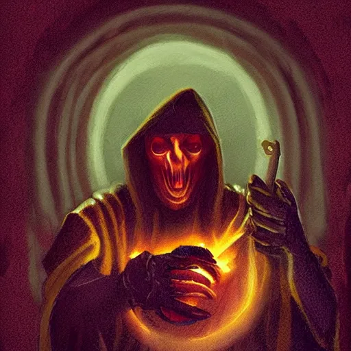 Image similar to a hooded cultist is sacrificing a banana to the elder gods, incredible quality, trending on artstation