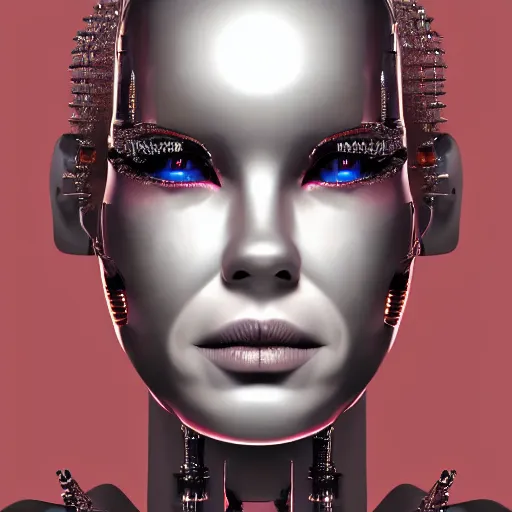 Prompt: portrait of a cyborg queen, photo realistic, 8k, hd, chrome typeface