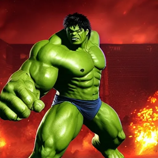 Prompt: The Incredible Hulk Is Playing a Video Game and is Angry that He's Losing, Ragequit