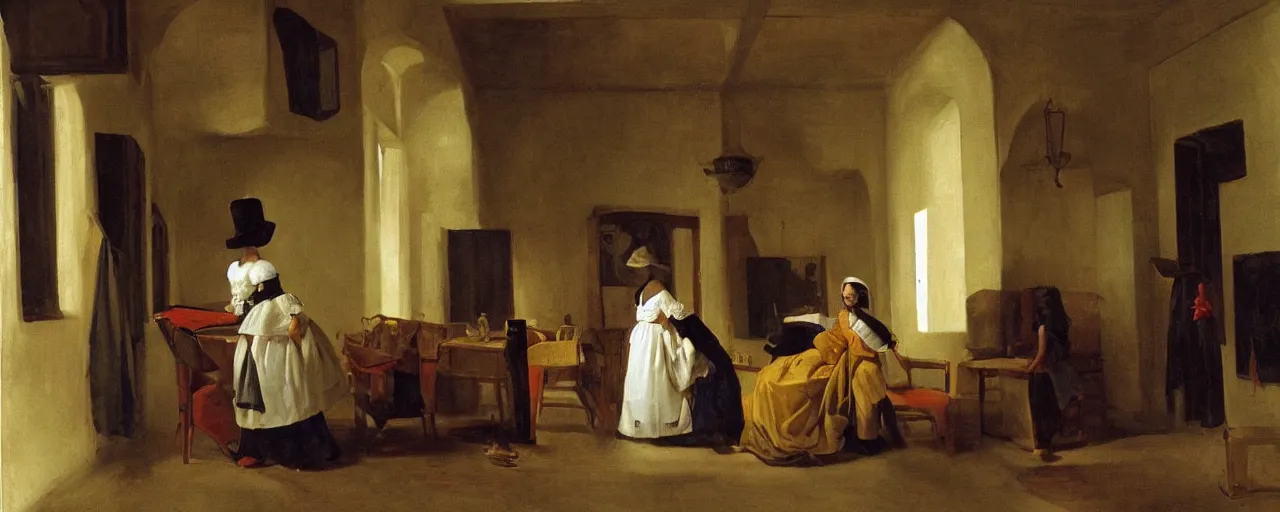 Image similar to photorealistic puerto rican fashion designer clothe in tetradic color scheme, pieter de hooch lighting