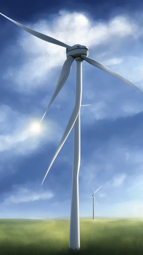 Prompt: a Wind turbine made of white cloud, volumetric lightin, highly detailed, digital painting, artstation, concept art, smooth, sharp focus, blue sky, sunshine,