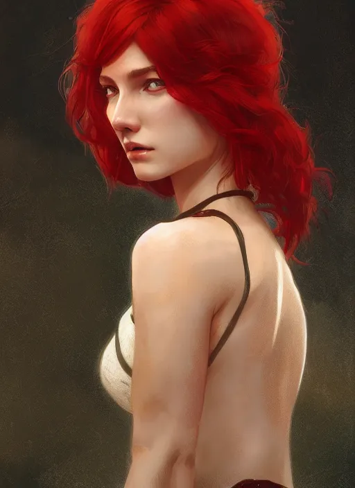 Image similar to Red short hair portrait of a man, fantasy, intricate, elegant, highly detailed, digital painting, artstation, concept art, smooth, sharp focus, illustration, art by artgerm and greg rutkowski and alphonse mucha