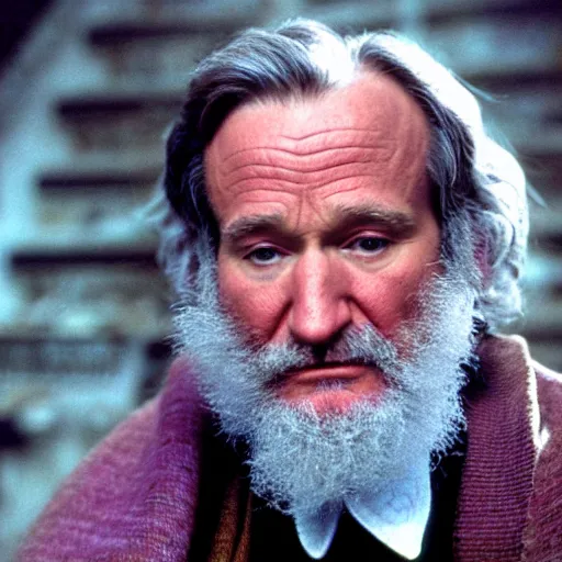 Image similar to Robin Williams playing Dumbledore in Harry Potter, screenshot