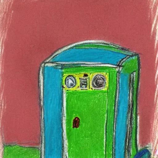 Prompt: a time machine drawn by a 6 year - old, pastel drawing, shoddy