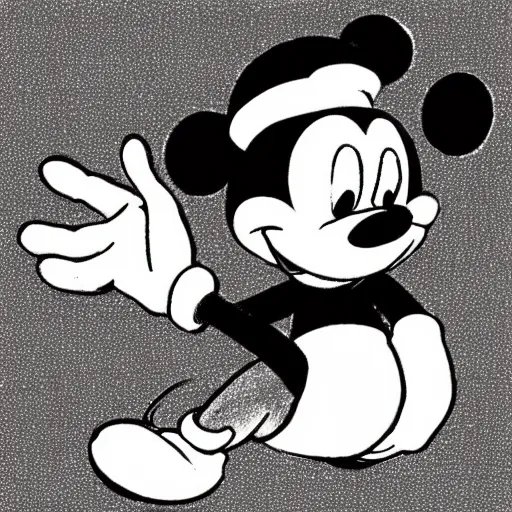 Prompt: a drawing of disney's mickey mouse in a ushanka with a soviet emblem