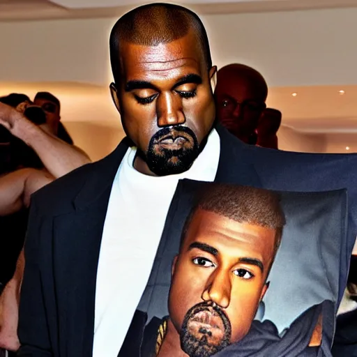 Image similar to kanye west holding an anime body pillow