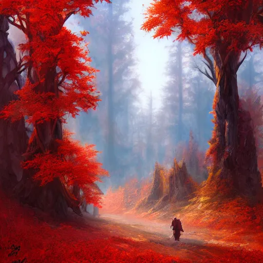 Image similar to red autumn forests belonging to the skeleton men, fantasy character portrait by tyler edlin, antoine blanchard, thomas cole