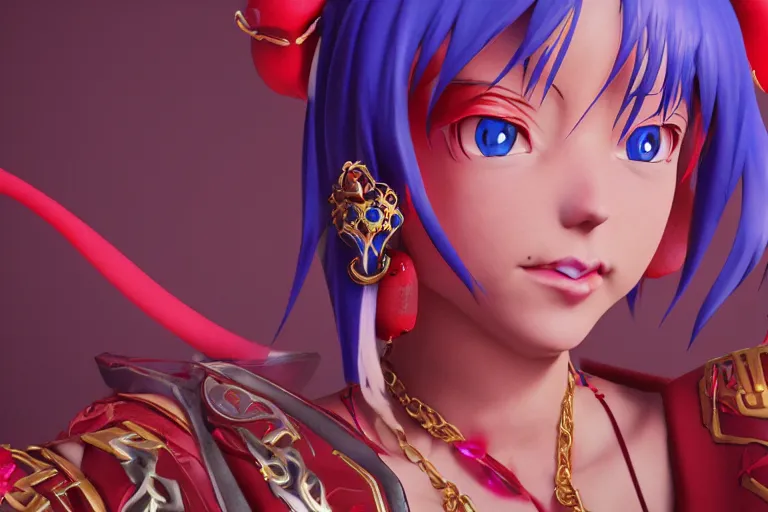 Image similar to character Lina Inverse from anime Slayers (1995 – 2009), rendered in Cinema 4D and Octane and Unreal Engine 5, hyperrealism, full body photogenic shot, digital render, cinematic lighting ornate earrings, 8k resolution, masterpiece work