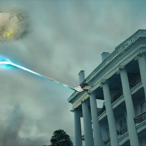 Prompt: gandalf attacks the white house, realistic extremely detailed photo style painting, granular detail, holographic krypton ion, octane render, 4 k, f 3 2, 5 5 mm photography, wide angle