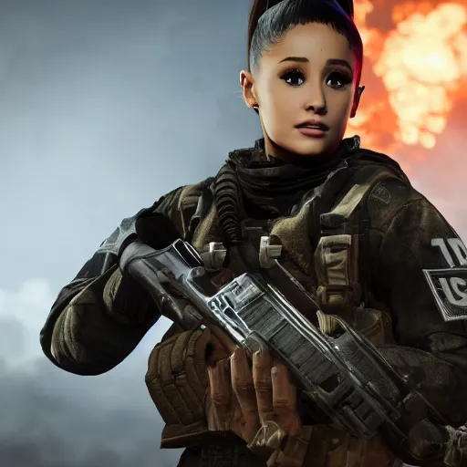 Image similar to Ariana Grande in Call of Duty, 4k