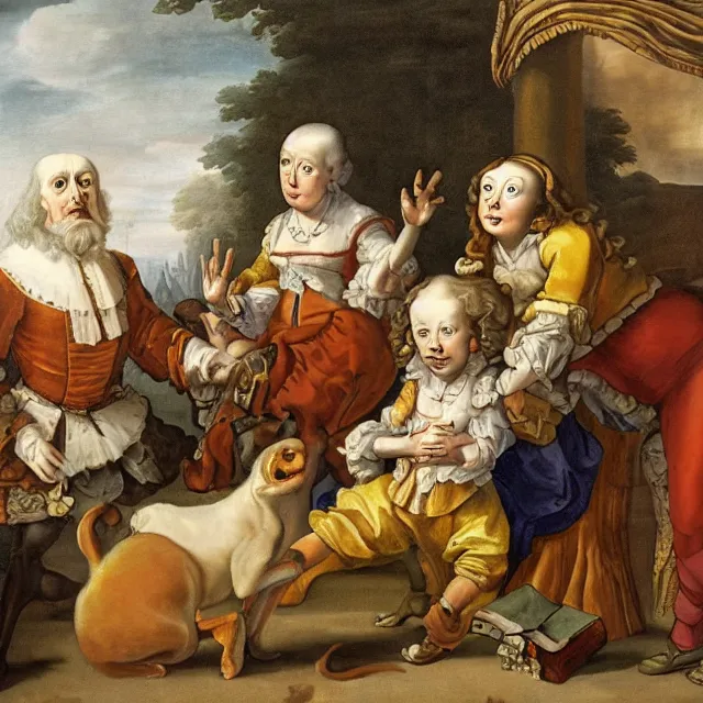 Prompt: baroque dutch painting from 1 6 7 0 of rick and morty