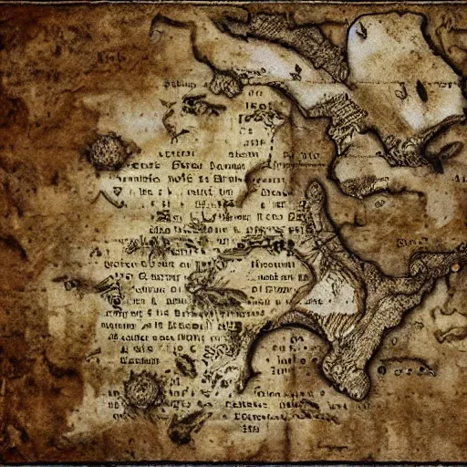 Image similar to scan of an old torn treasure map, pirates treasure map, high detail, high res, hyperrealistic