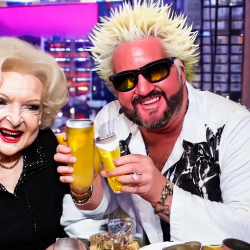 Image similar to betty white drinking white claw with guy fieri