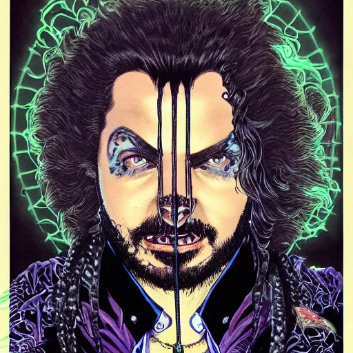 Image similar to portrait closeup of crazy post malone as vampire, symmetrical, by yoichi hatakenaka, masamune shirow, josan gonzales and dan mumford, ayami kojima, takato yamamoto, barclay shaw, karol bak, yukito kishiro