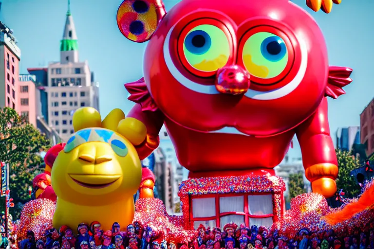 Image similar to photo of giant cute elaborate parade float character designed by ( ( ( ( ( ( ( ( rutowski ) ) ) ) ) ) ) ) and beeple!!!!!!!!!!!!!!, in the macys parade, detailed 4 k photo,