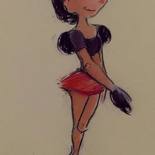 Image similar to milt kahl sketch of black hair cuban girl with dog nose